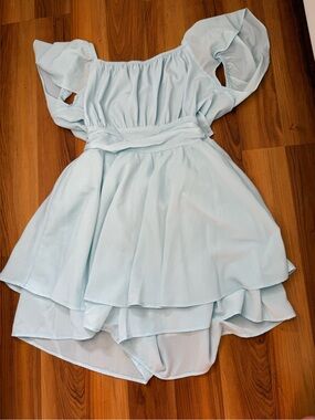 Exelle Light Blue Tiered Off-Shoulder Girls' Dress